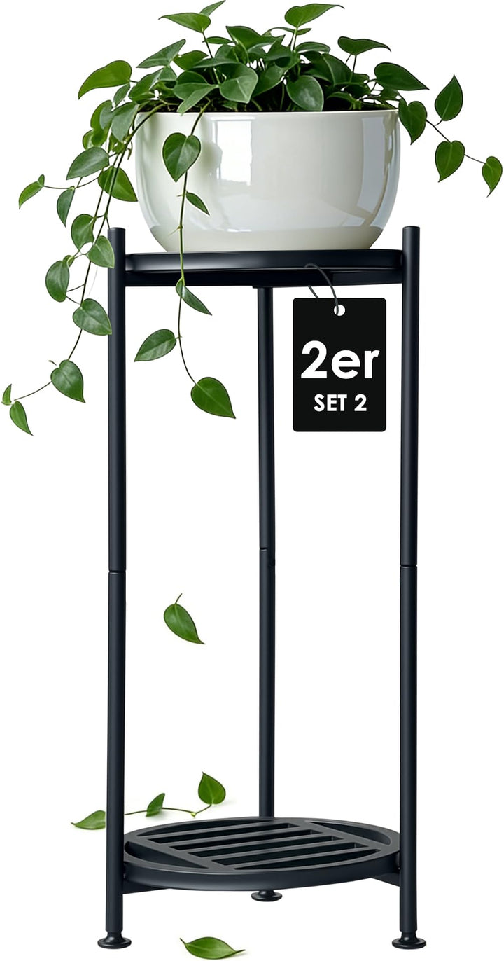Pflanzenständer Indoor Outdoor,2 Etagen rund Metall Blumenständer,75 cm hoch rostfest Blumenhocker,s