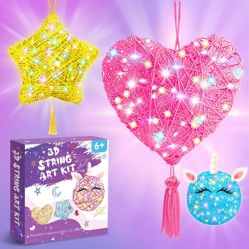 Ophy Basteln Mädchen, 3D String Art Kit für Kinder mit 20 mehrfarbige LED-Lampen Und 6 Luftballons G