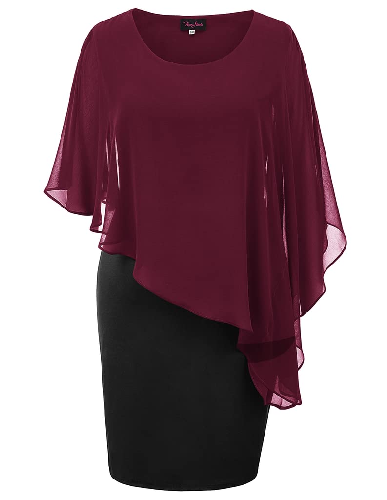 Hanna Nikole Damen Grosse Grösse Chiffon Cape Cocktailkleid Knielang Abendkleid mit Overlay M Weinro