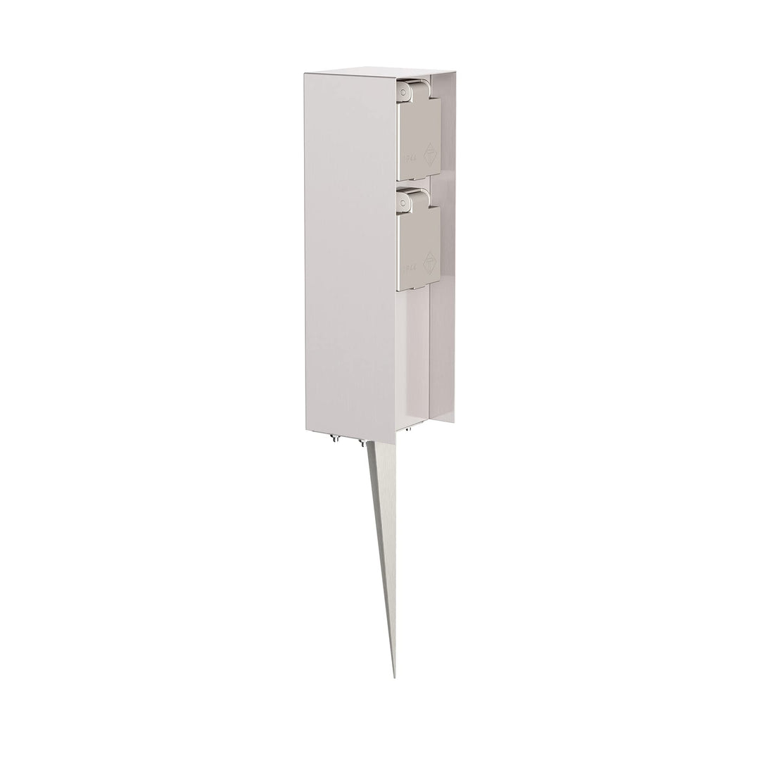 ledscom.de Garten-Steckdosen-Säule POMI mit Erdspiess für aussen, IP44, 2-Fach, Edelstahl, eckig, 23