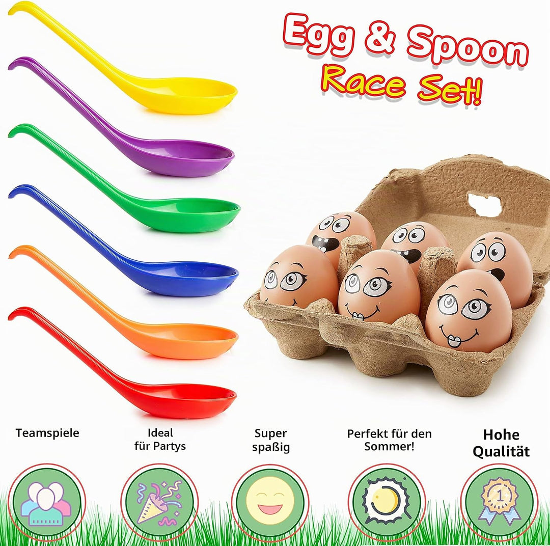 KreativeKraft Eierlaufen Kindergeburtstag Spiele Set, Plastik Eier Spielzeug Löffel Set, Outdoor Spi