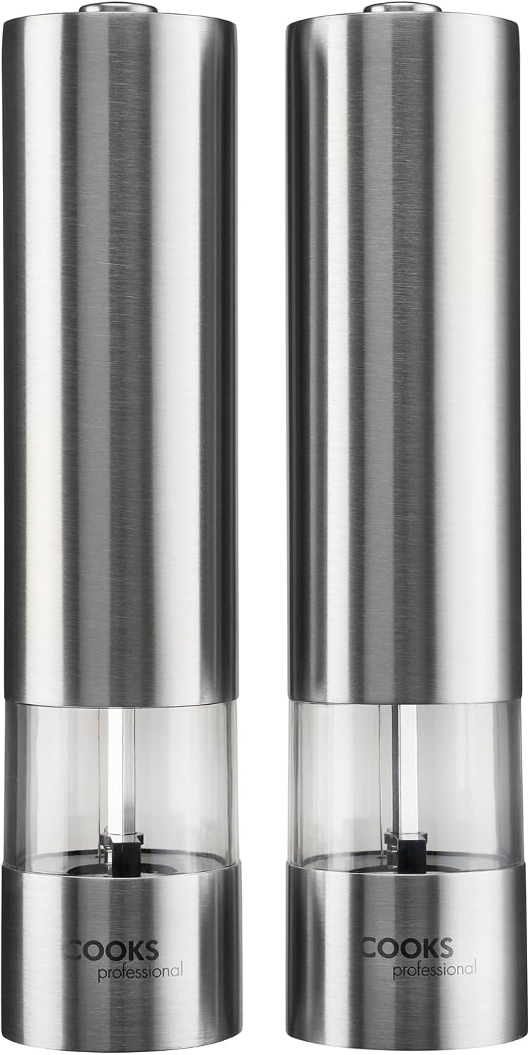 Cooks Professional batteriebetriebene Salz- und Pfeffermühle im Set mit verstellbarem Mahlgrad, einf