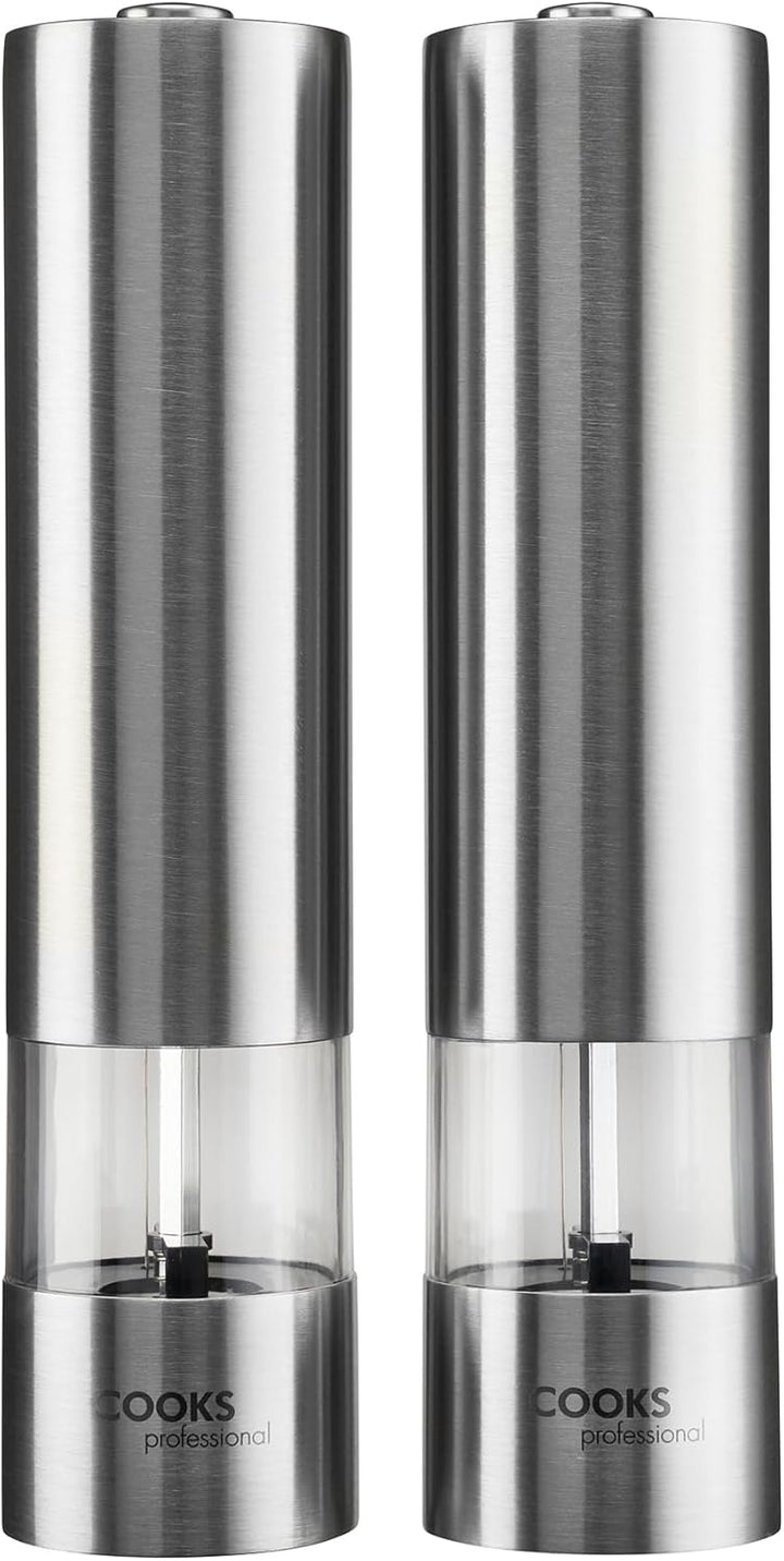 Cooks Professional batteriebetriebene Salz- und Pfeffermühle im Set mit verstellbarem Mahlgrad, einf