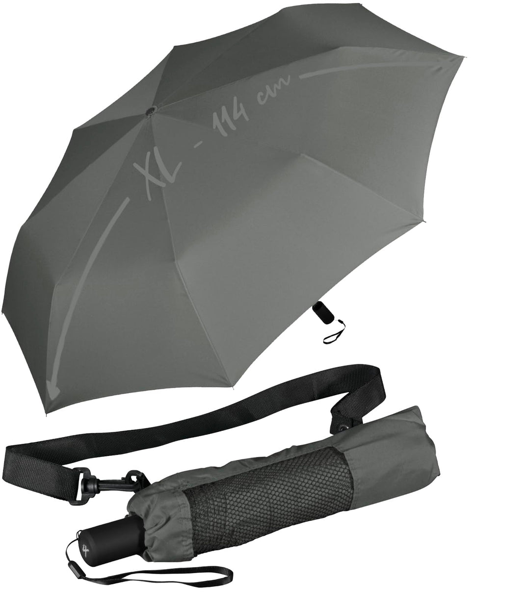 iX-brella Trekking XL Taschenschirm 115 cm gross mit Umhängetasche grey, grey