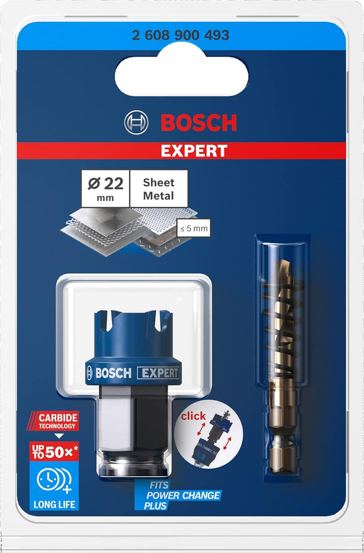 Bosch Accessories 1x Expert Sheet Metal Lochsäge (für Stahlbleche, Edelstahlbleche, Ø 22 mm, Zubehör