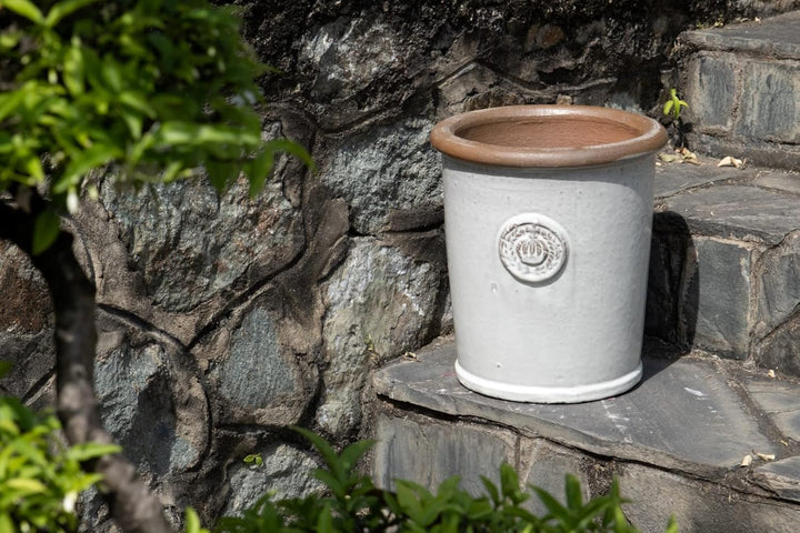 Pflanzgefäss Blumentopf Übertopf Krone Steinzeug glasiert Weiss Grau Türkis 34cm 45cm absolut Frostf