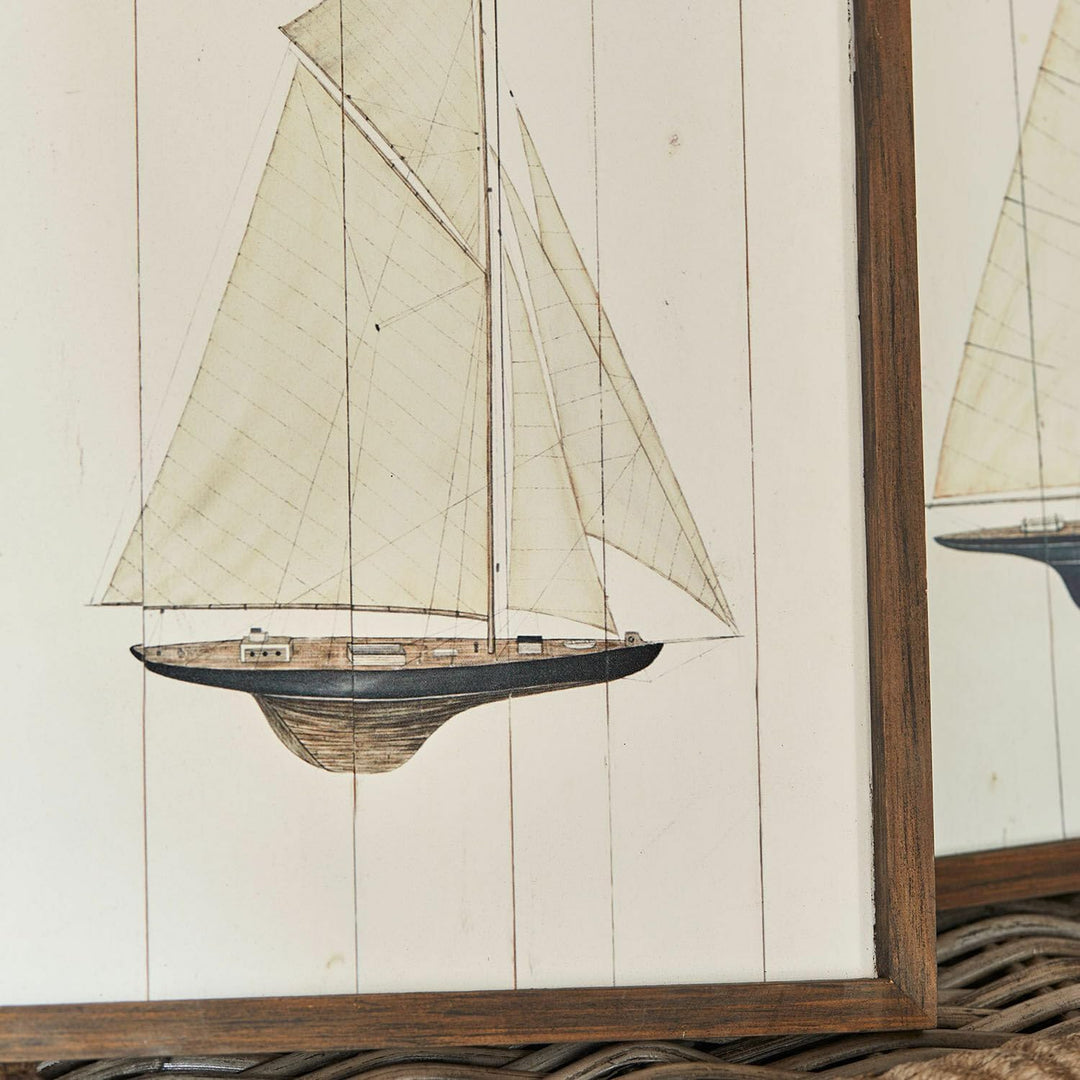 Loberon Wandbild 2er Set Lemoux, Maritime Segelschiff-Illustrationen, Ruhige Farbgebung, Ideal für K