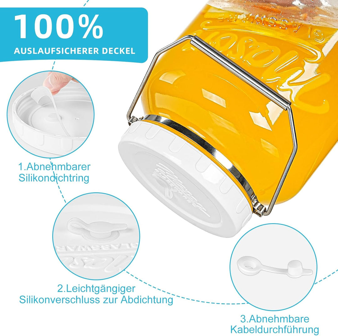 Grosse Fermentiergläser mit Luftschleuse 5,5 L - Fermentierglas Mason Jar Gläser Gärglas für Kombuch