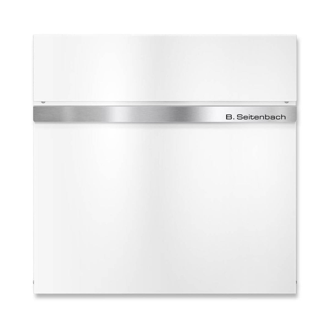 Metzler Briefkasten mit Zeitungsfach Weiss - Personalisiert mit Edelstahl V2A Namensschild - Pulverb