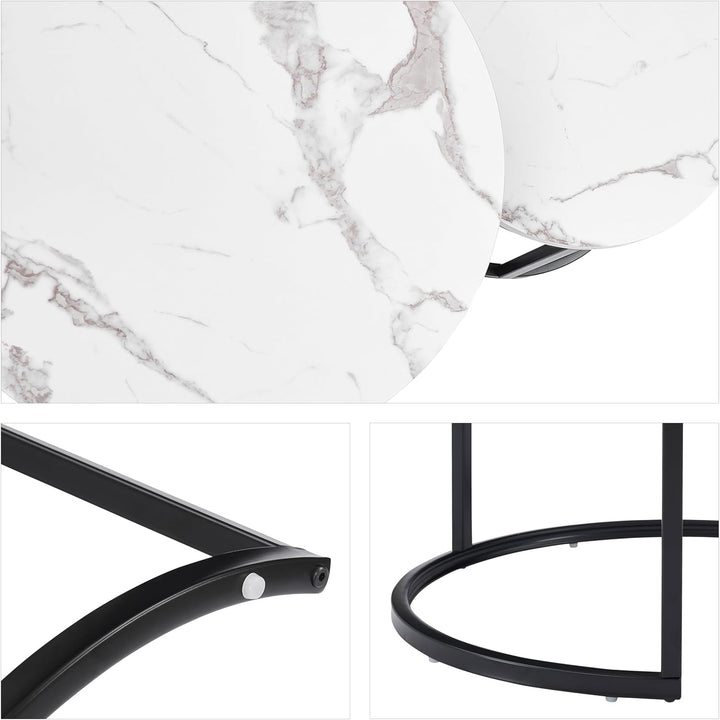 Couchtisch Schwarz, Couchtisch 2er Set mit 1 Grosser Couchtisch Rund und 1 Kleiner Tisch, Beistellti