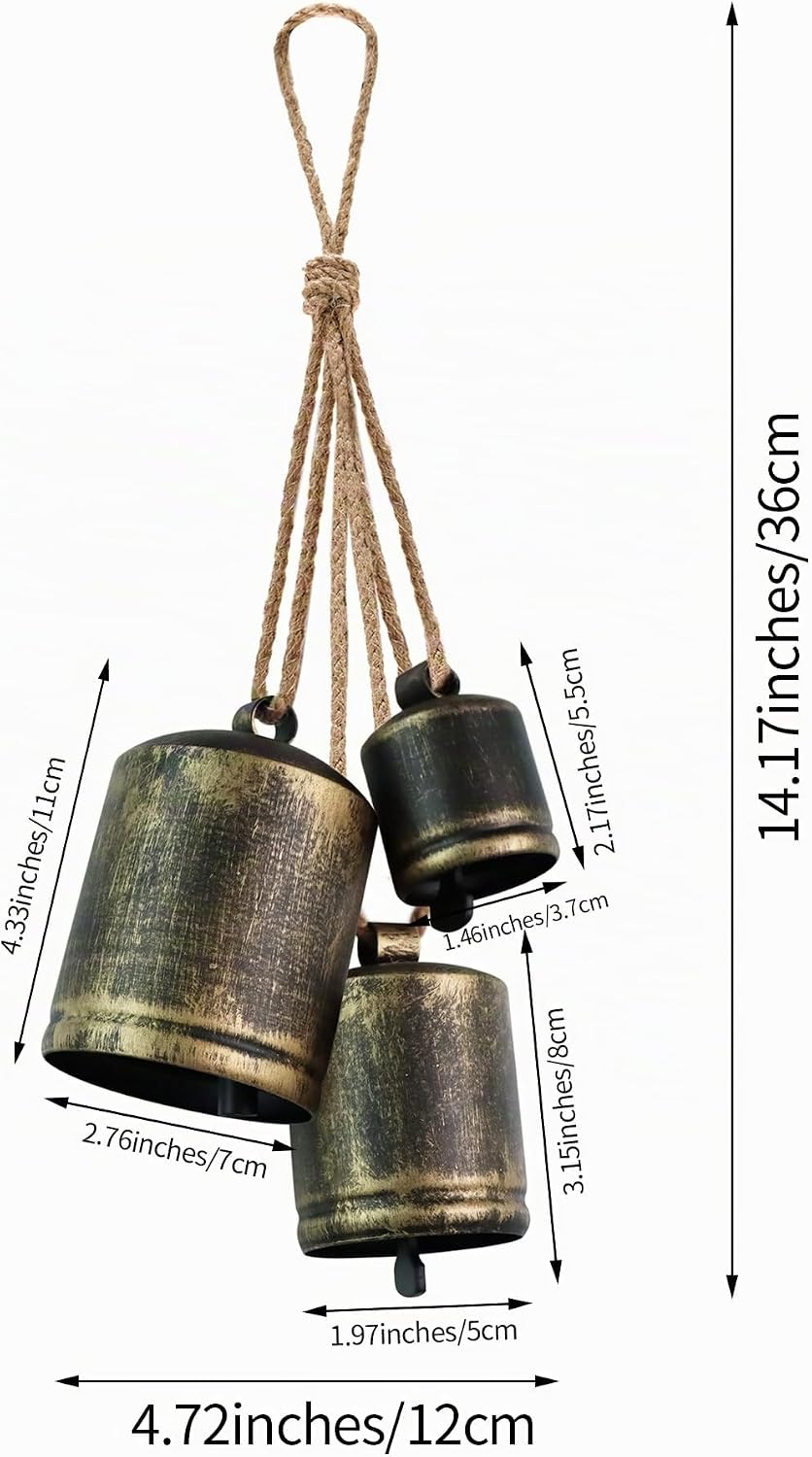 KPCB Weihnachtsglocke Windspiele Hanging Vintage Bells Garden Set mit 3 Rustikalen Bronzeglocken Dek