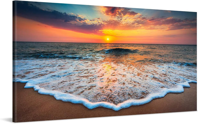 PICANOVA – Bild auf Leinwand Sonnenuntergang am Meer 100x50cm – Leinwandbild – Premium Leinwanddruck