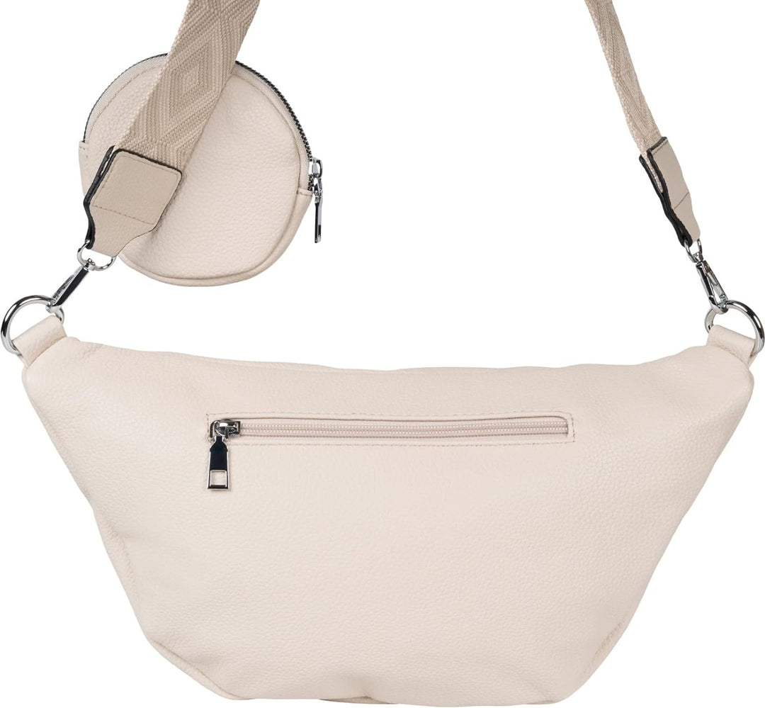 styleBREAKER Damen Halbmond Crossbody Schultertaschen Set 3-Teilig, Schultergurt mit Muster, Schlüss