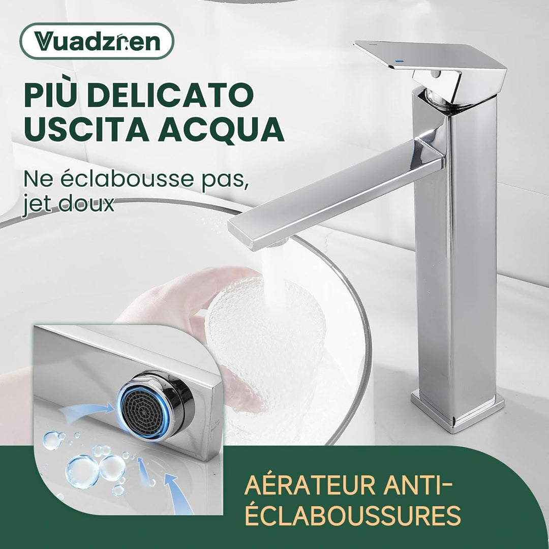 Hohe Wasserhahn Bad mit Ablaufgarnitur, Waschtischarmatur Einhand Klein Einhebelmischer Waschbeckena