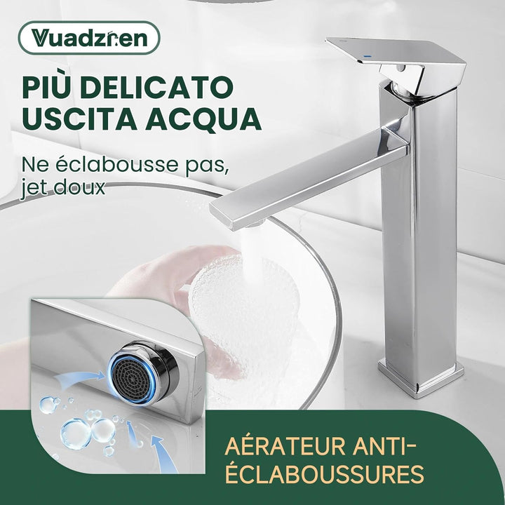 Hohe Wasserhahn Bad mit Ablaufgarnitur, Waschtischarmatur Einhand Klein Einhebelmischer Waschbeckena