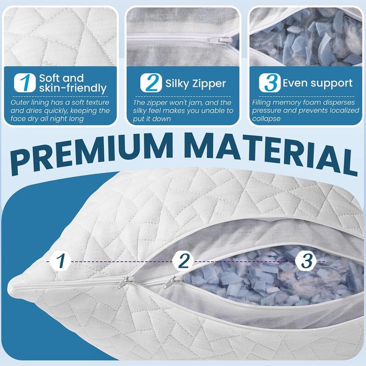 A-Pce Memory Foam Kissen 2er Set für alle Schläfer, Höhenverstellbares Seitenschläferkissen mit Abne