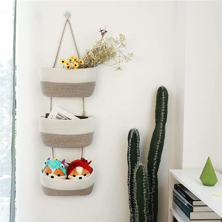 Hängeorganizer, 3 Stufiger Tür Wand Hängend Korb, Wall-Mounted Veranstalter lagerung körbe aus Baumw