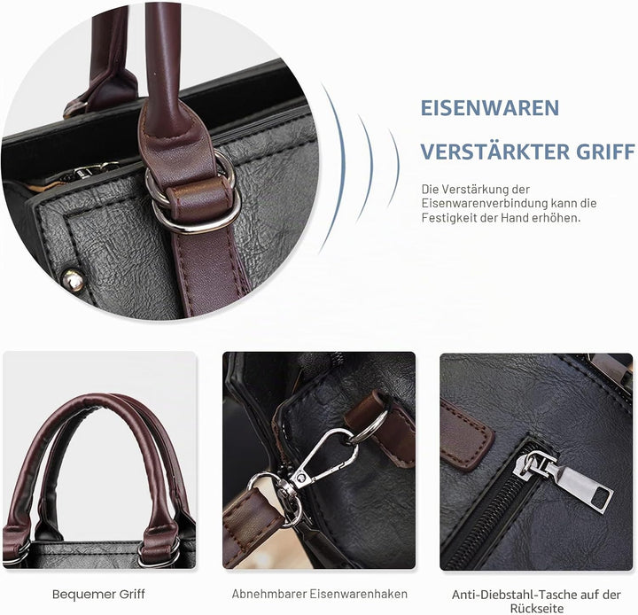 NICOLE &amp; DORIS Damen Handtasche Retro Schultertasche Henkeltasche Gross Leder Frauen Umhängetasche M