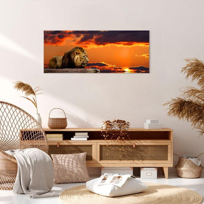 Wandbilder Dekoration Wohnzimmer Löwe Sonne Landschaft Panorama Bilder auf Leinwand 120x50cm Leinwan