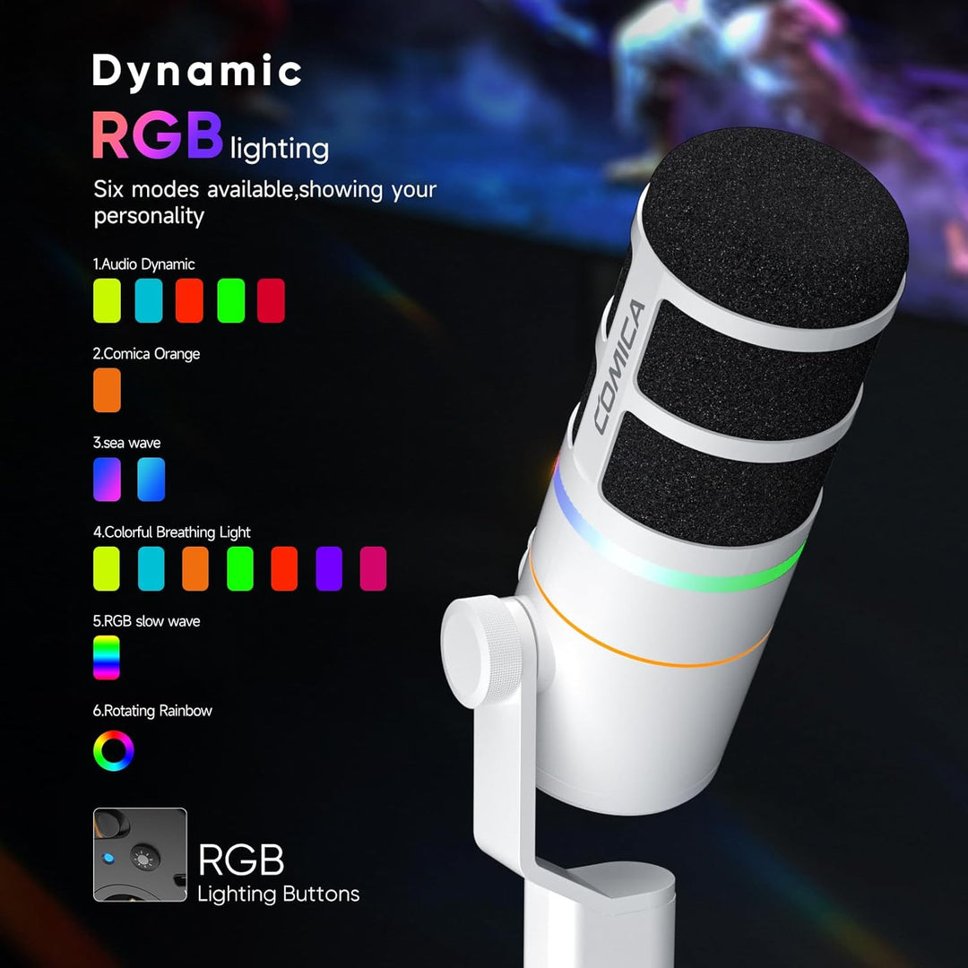 COMICA EJoy D10(D) Microphone de jeu USB – Micro dynamique RVB Avec Suppression du Bruit, XLR/USB-C,