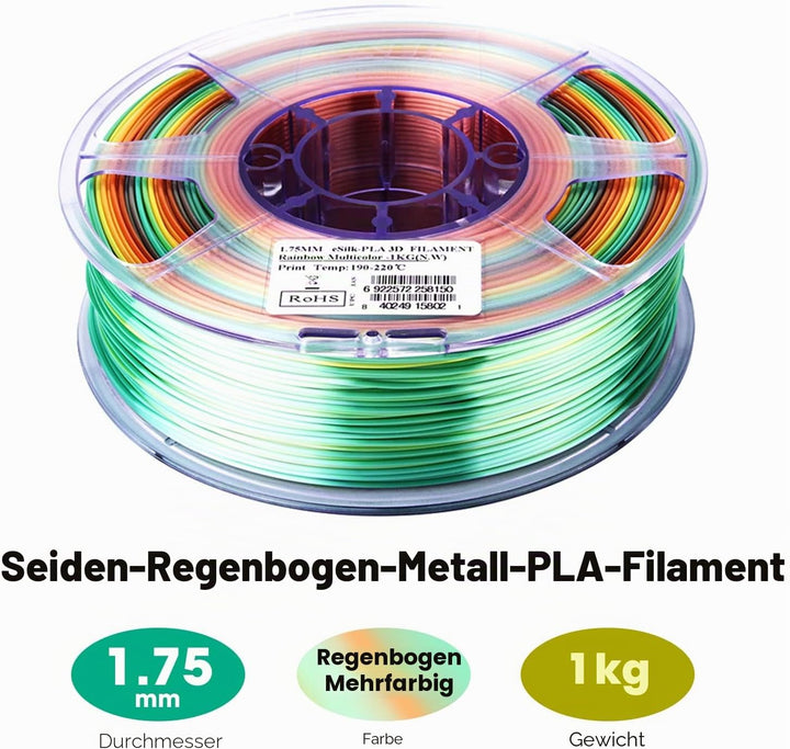 eSUN PLA Metall Regenbogen Seide Filament 1,75 mm, seidig, mehrfarbig, 3D-Drucker PLA-Filament, 1 kg