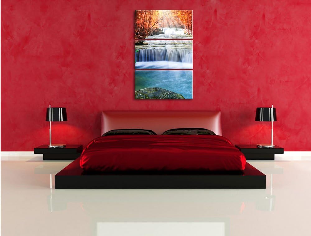 Pixxprint Bach in Herbstlandschaft als Leinwandbild/Grösse: 3 Teilig (120x80) cm/Wandbild/Kunstdruck