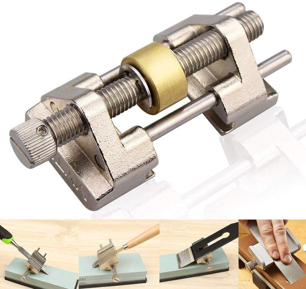 Powertool Kantenschärfer, Winkelschärfer, Klemmwinkel, Honführung mit Messingrolle für Holzmeissel,