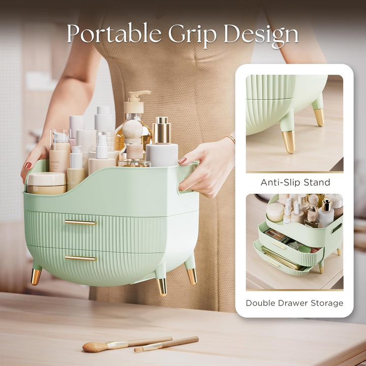 VG VISIONGOOD Make Up Organizer mit 2 Schubladen, Grosse Anti-Rutsch Schminktisch Organizer, Kosmeti