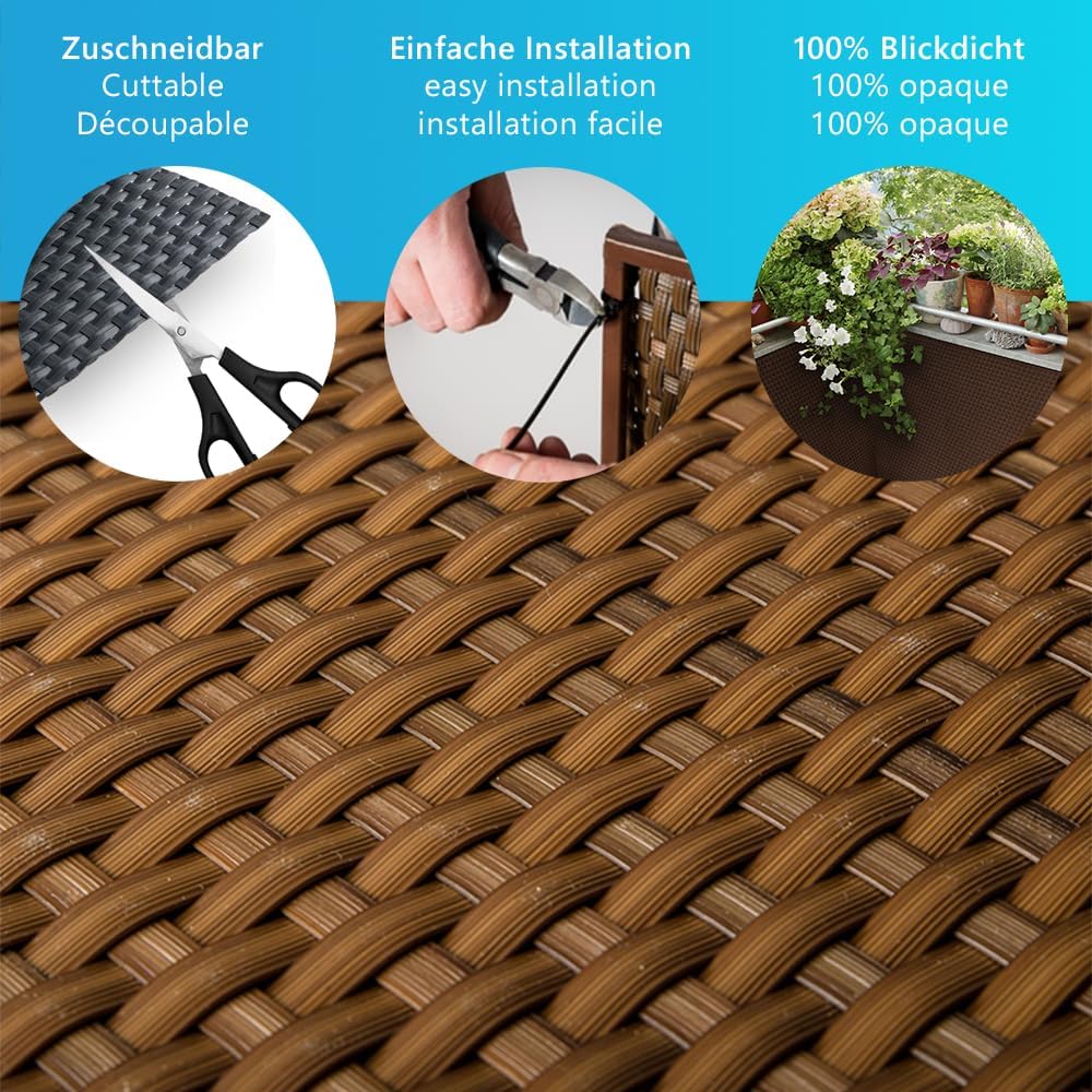 NYVI Polyrattan Balkon Sichtschutz Privafence 100x300 cm Honig - Wetterfeste Balkonbespannung - UV-f