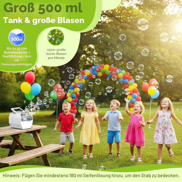 Theefun Tragbare Seifenblasenmaschine, Automatischer Seifenblasenmaschine Kinder 500ml Seifenblasen