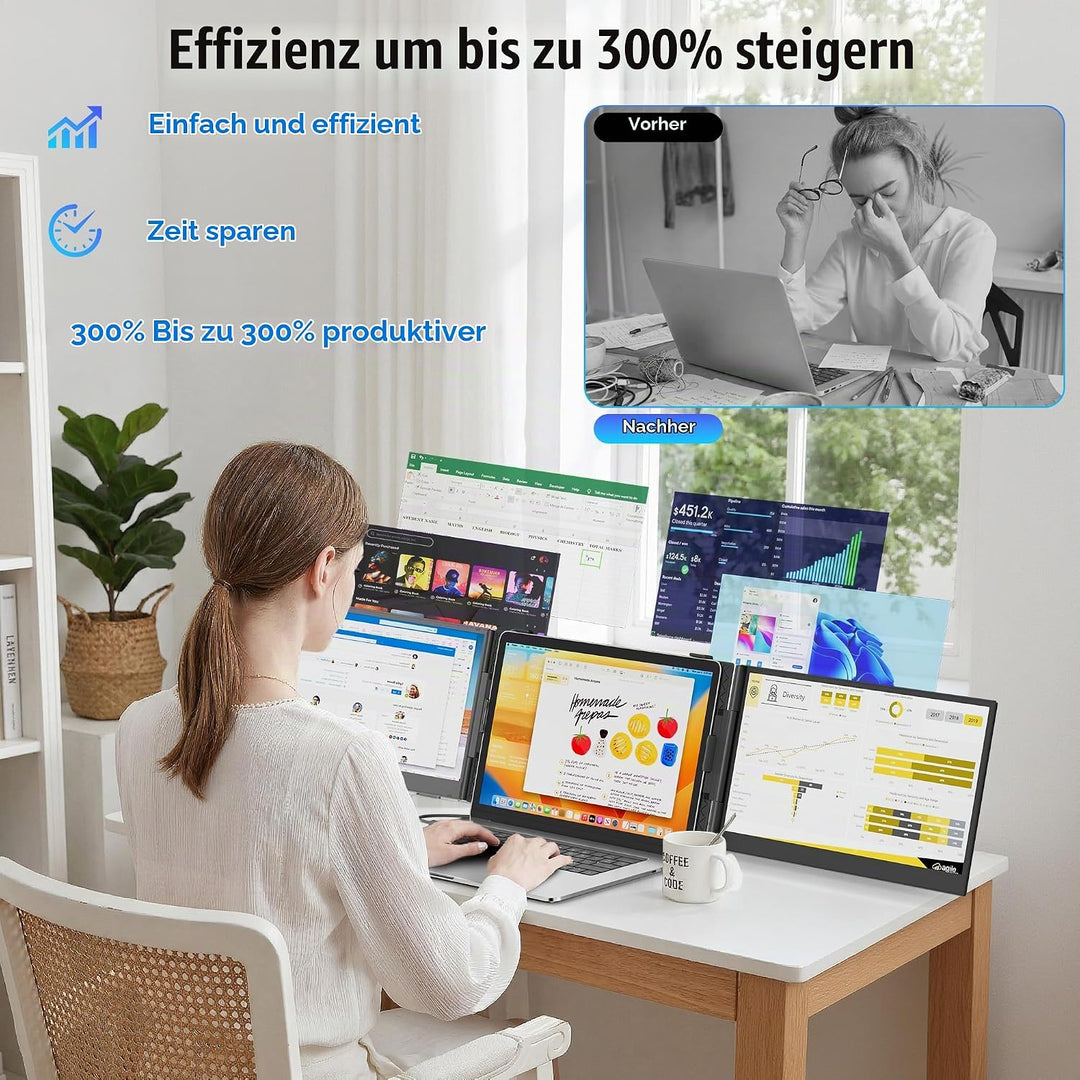 KEFEYA 14” Laptop Bildschirm Erweiterung, 100% sRGB FHD 1080P Laptop Screen Extender, Laptop Monitor