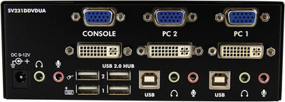 StarTech.com Dual DVI VGA 2 Port Monitor Audio Switch 2-fach KVM Umschalter USB 2.0 1920x1200 - 2 x
