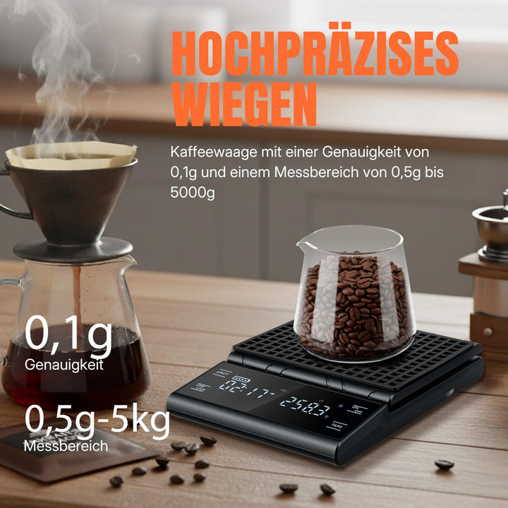 Wigearss Kaffeewaage mit Timer 5kg/0.1g, Espresso Waage Hochpräzise für Espresso und Pour-Over