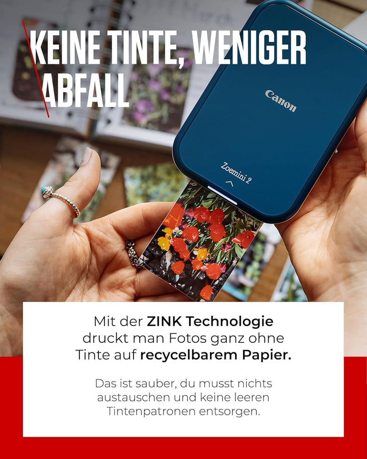 Canon Zoemini 2 Mini Fotodrucker mobil tragbar unterwegs Hosentasche (Fotodruck 5x7,6 cm, kabelllos,