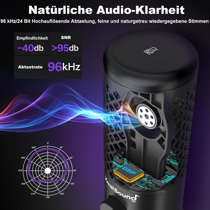 zealsound Gaming Mikrofon PC Handy - Vollmetall-Konstruktion USB Microphone mit Stummschalttaste, fü