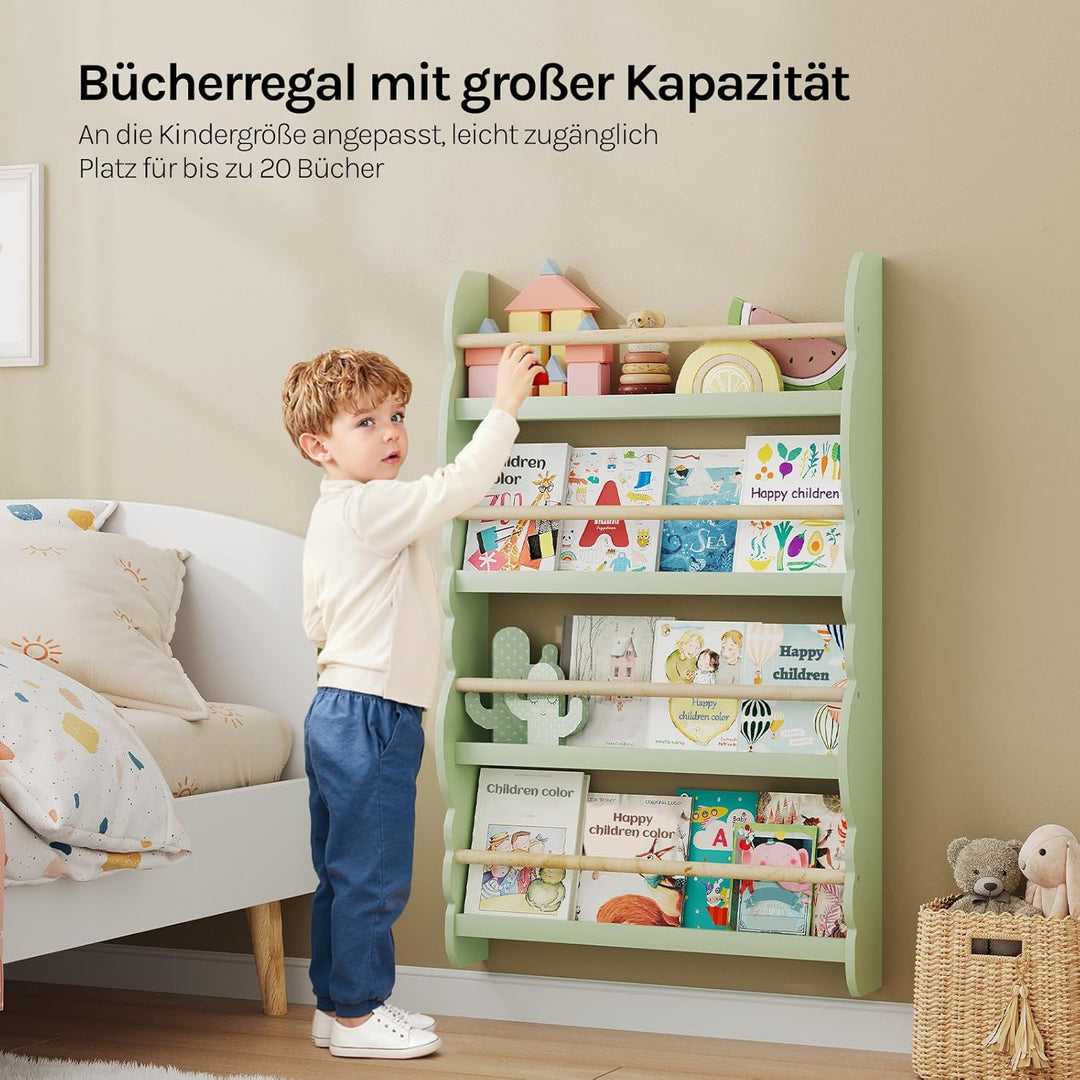 WOLTU Kinder Bücherregal Wand, Bücher-Organizer mit 4 Ablagen, Kinderregal für Buchaufbewahrung, Wan