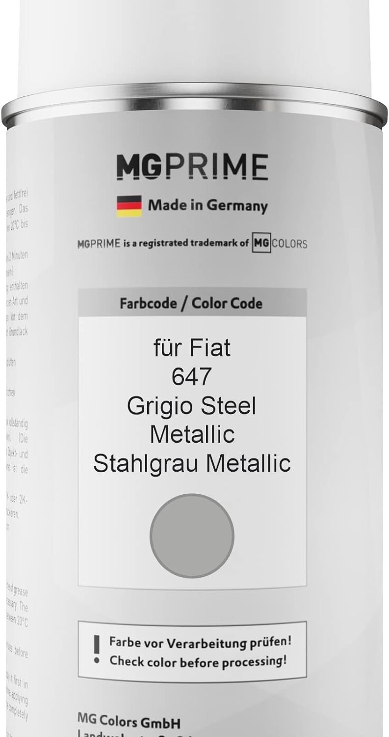 MG PRIME Autolack 2K Spraydosen Set für Fiat 647 Grigio Steel Metallic/Stahlgrau Metallic Basislack