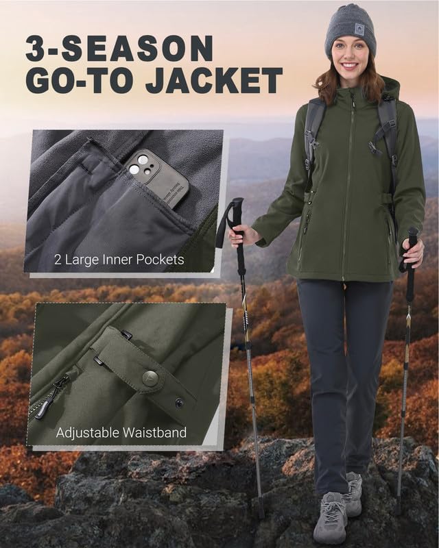 Outdoor Ventures Damen Softshelljacke Kurze Gefütterte Funktionsjacke Wasserdichte Übergangsjacke mi