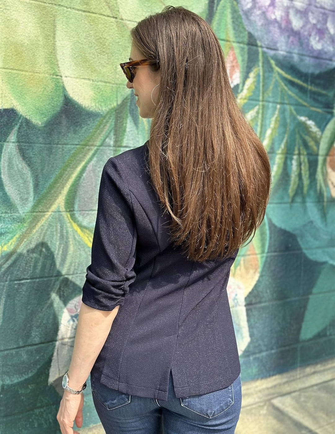 Zeagoo Damen Blazer Elegant 3/4 Arm Business Longblazer Slim Fit Revers Sakko Casual für Arbeit Anzu