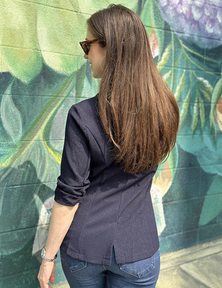 Zeagoo Damen Blazer Elegant 3/4 Arm Business Longblazer Slim Fit Revers Sakko Casual für Arbeit Anzu