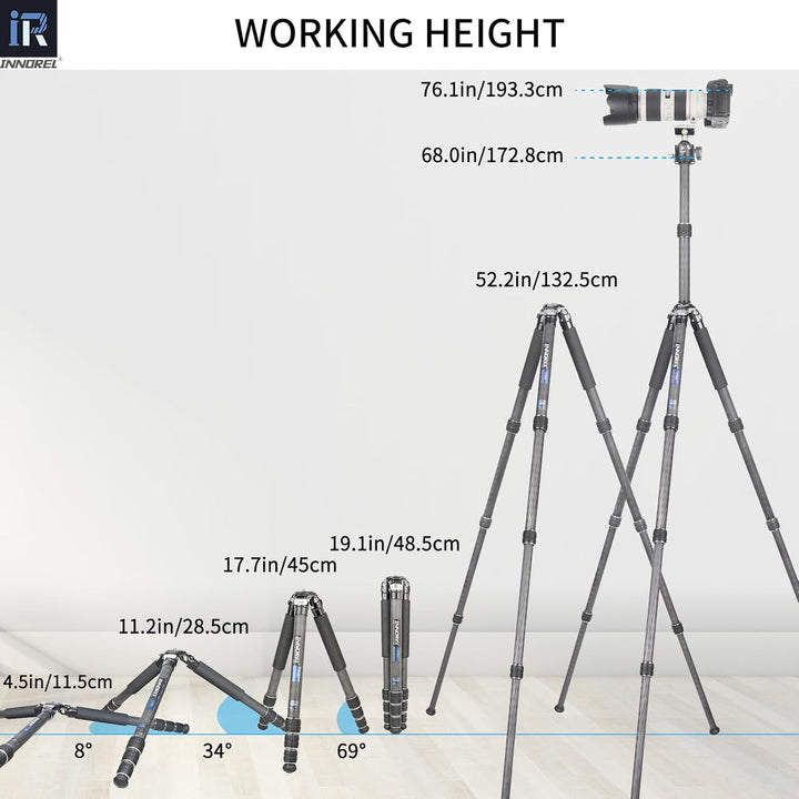 Kohlefaser-Stativ-INNOREL CT85C Ohne Kopf Super professionelles tragbares Reisestativ für DSLR-Kamer