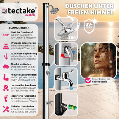 tectake® Gartendusche mit Duschkopf gross und Wasserhahn für Füsse, Solardusche 20l, solar Shower Au