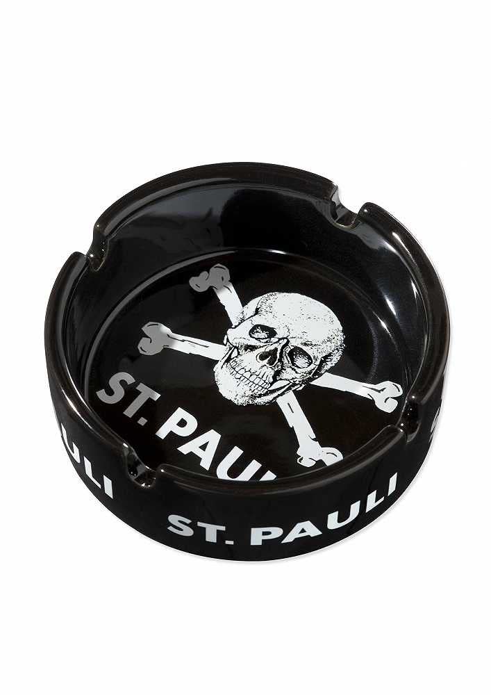 FC St. Pauli Aschenbecher Totenkopf schwarz Ascher rund Keramik Ashtray - Plus Aufkleber Wir lieben