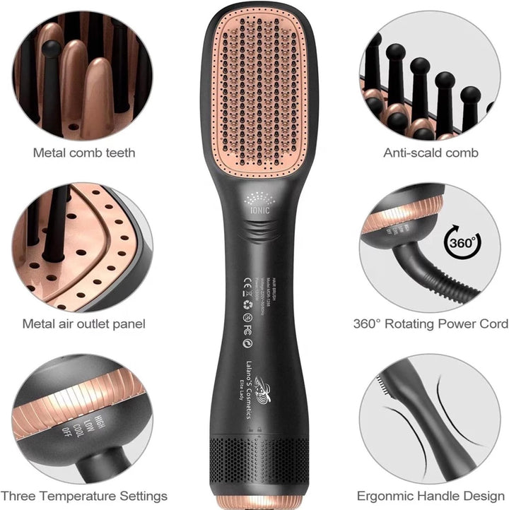 Lalano`S Cosmetics 3-in-1 Profi-Haartrockner &amp; Glättbürste, 1200 W, Keramik-Ionen-Technologie, 3 Tem
