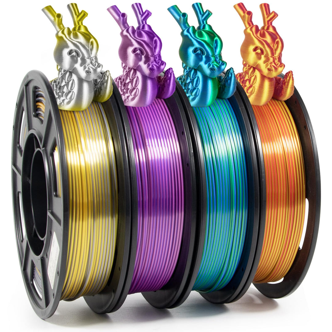 iSANMATE Silk PLA Filament 1.75 set, Dual Color Filament Silk PLA Gold Silber/Rosa Lila/Blau Grün/Go