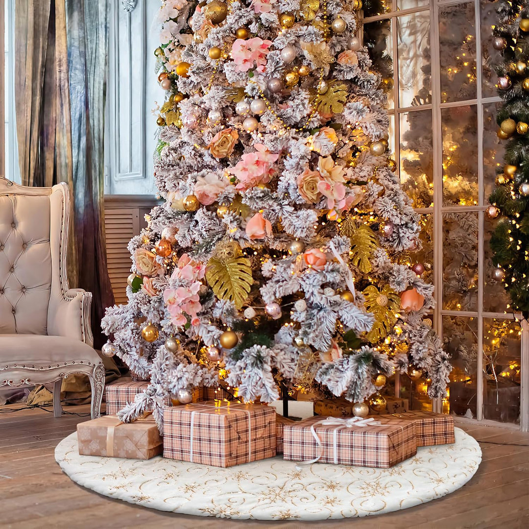Dremisland Weihnachtsbaum Röcke Grosse Weiss & Golden Plüsch Weihnachtsbaumdecke mit Pailletten Schn