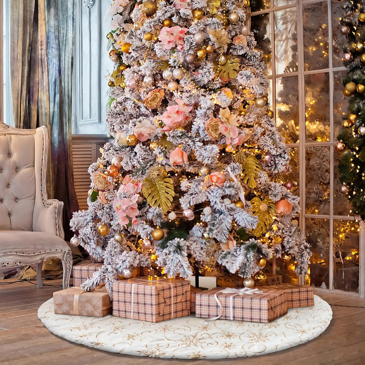 Dremisland Weihnachtsbaum Röcke Grosse Weiss & Golden Plüsch Weihnachtsbaumdecke mit Pailletten Schn