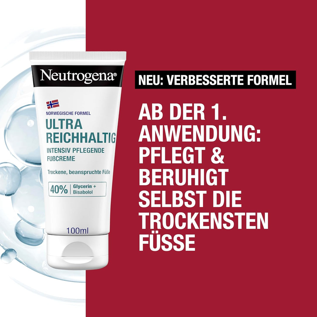 Neutrogena Sofort einziehende Fusscreme (6x100ml), feuchtigkeitsspendende Fusspflege Creme mit 15pro