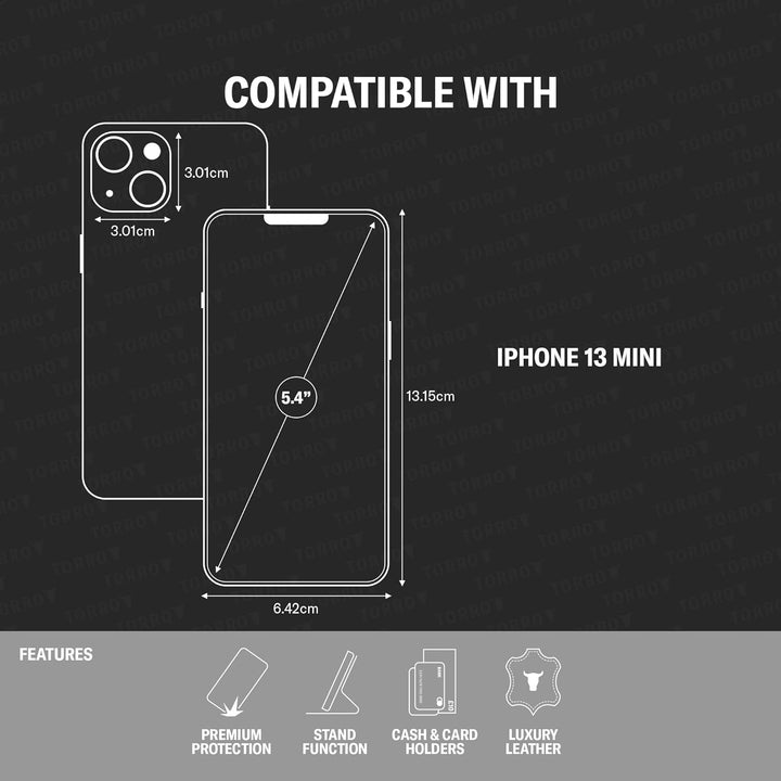 TORRO Hülle kompatibel mit iPhone 13 Mini - Echte Lederhülle mit Kartenfächern und horizontaler Stan