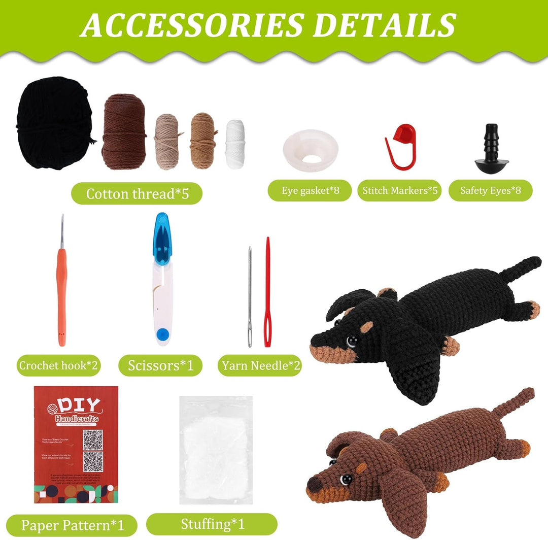 Houkiper Häkelset für Anfänger, Häckel Kit für Anfänger Tiere Häkeln Set Dackel Hund Crochet Set mit